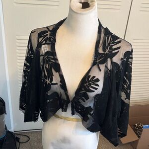 Source Unknown Black Sheer Leaf Pattern Shawl